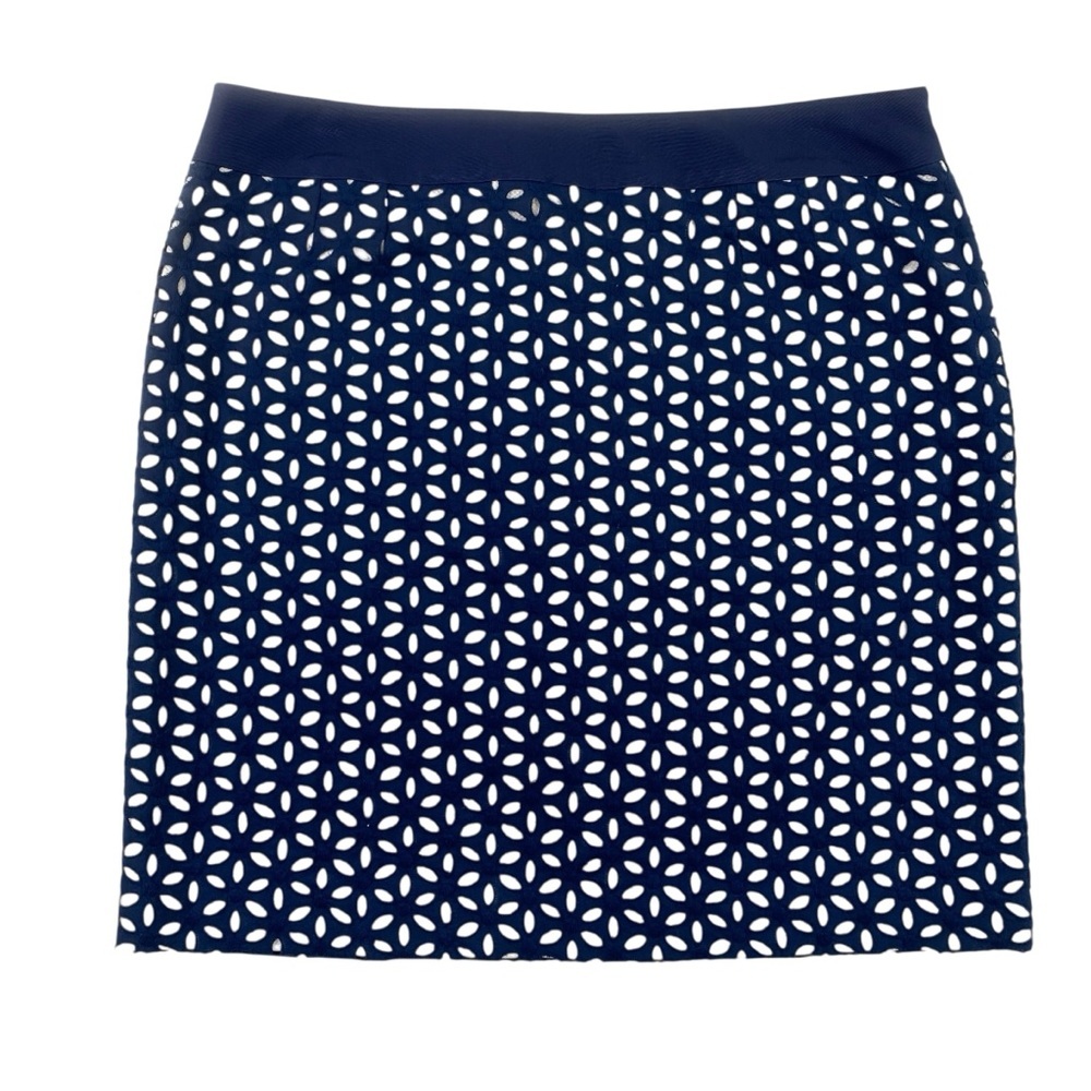 100% Cotton Women’s Navy White Floral Cut-Out Pencil Skirt Sz 8‎